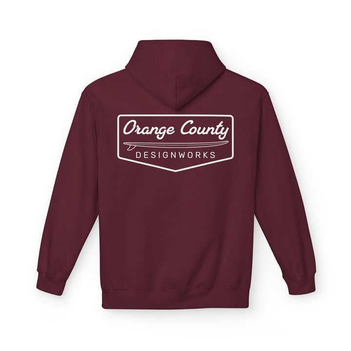 Heritage Hoodie — White Vintage Surf Logo - Hoodie - Maroon - OC Designworks