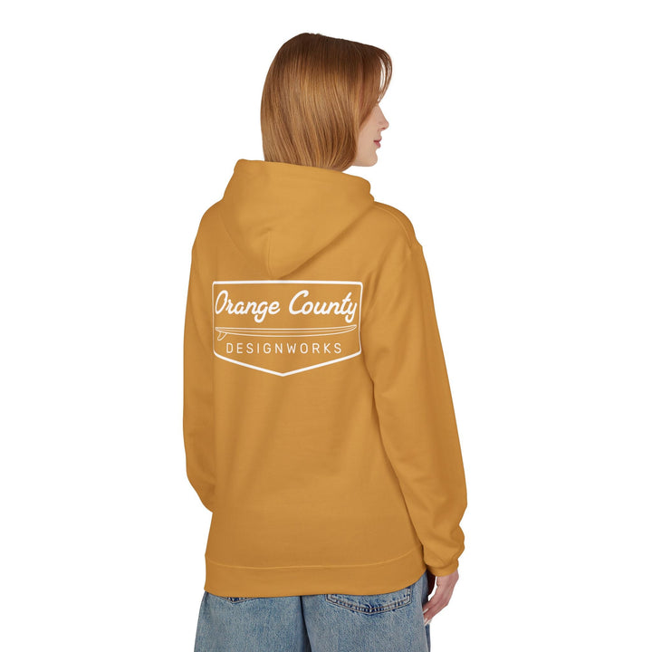 Heritage Hoodie — White Vintage Surf Logo - Hoodie - Mustard - OC Designworks