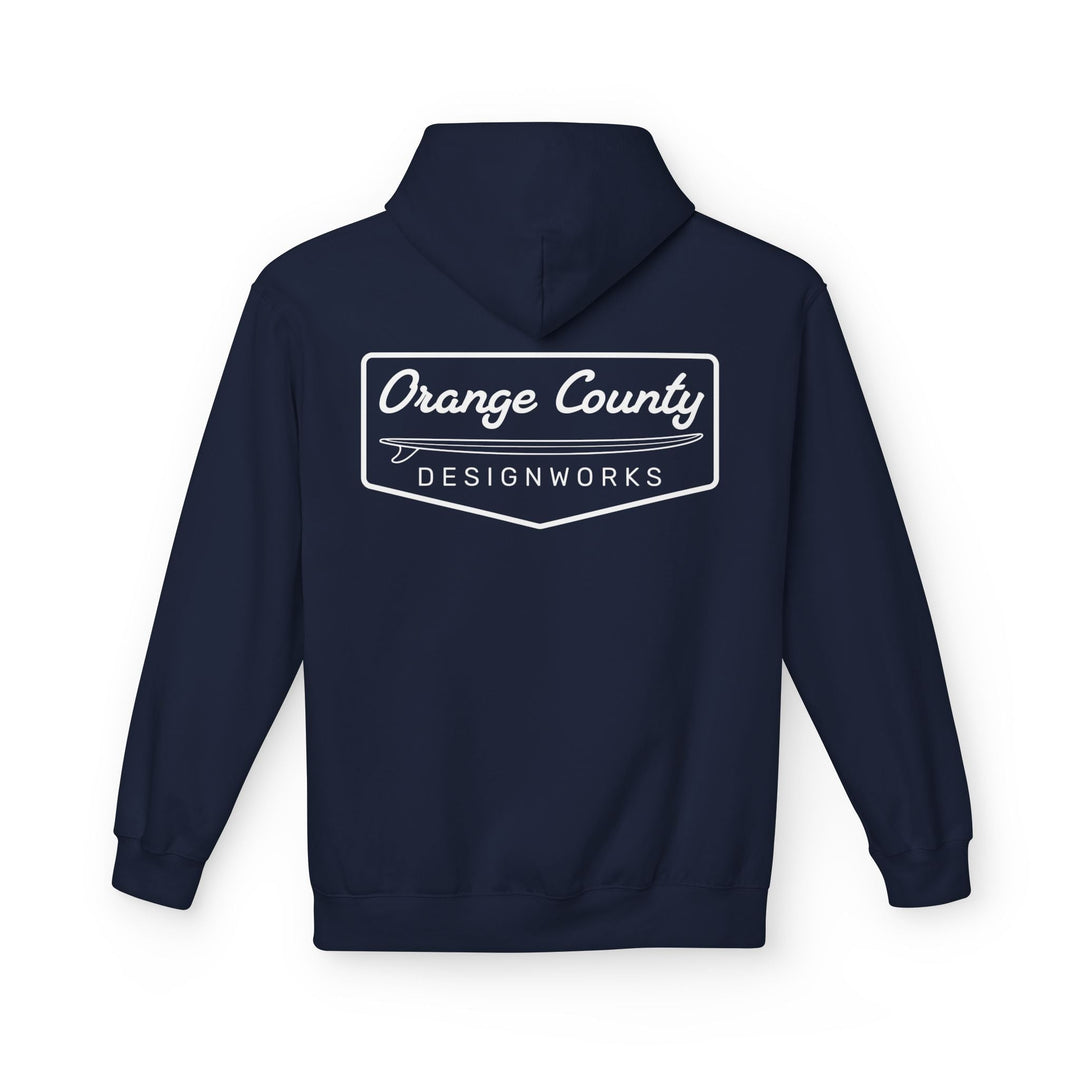 Heritage Hoodie — White Vintage Surf Logo - Hoodie - Navy - OC Designworks