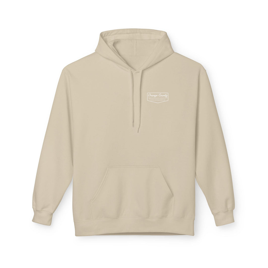 Heritage Hoodie — White Vintage Surf Logo - Hoodie - Sand - OC Designworks