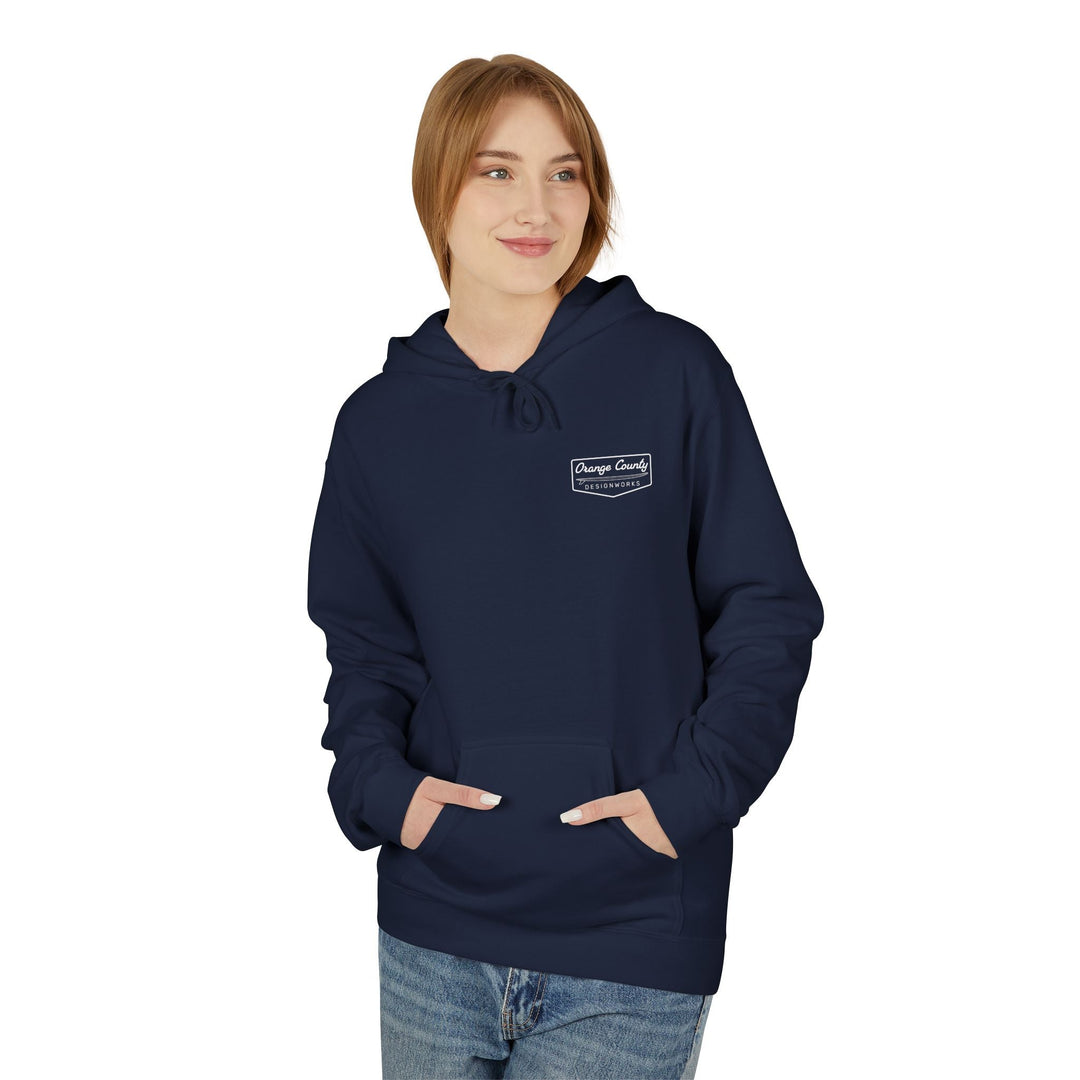 Heritage Hoodie — White Vintage Surf Logo - Hoodie - Navy - OC Designworks