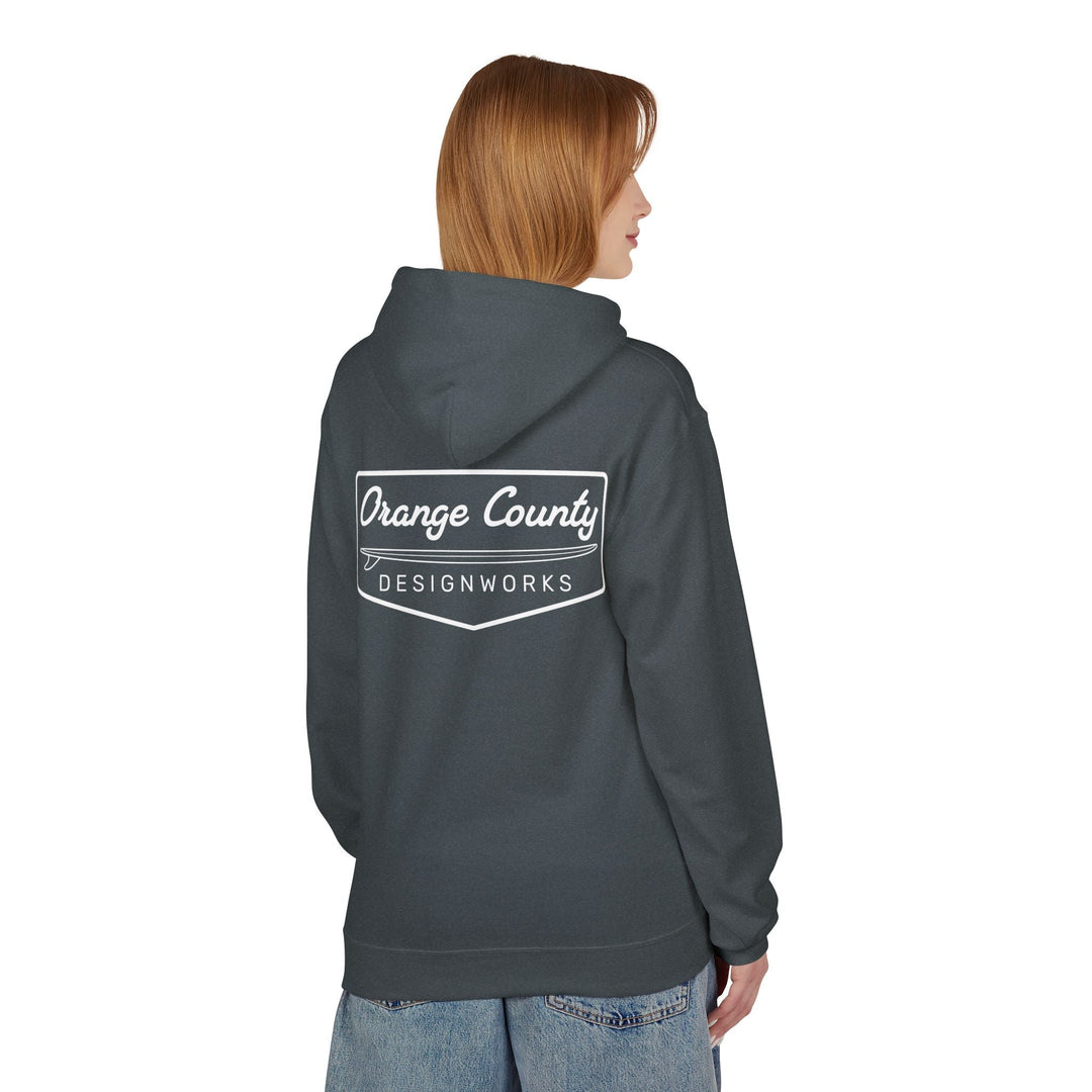 Heritage Hoodie — White Vintage Surf Logo - Hoodie - Dark Heather - OC Designworks