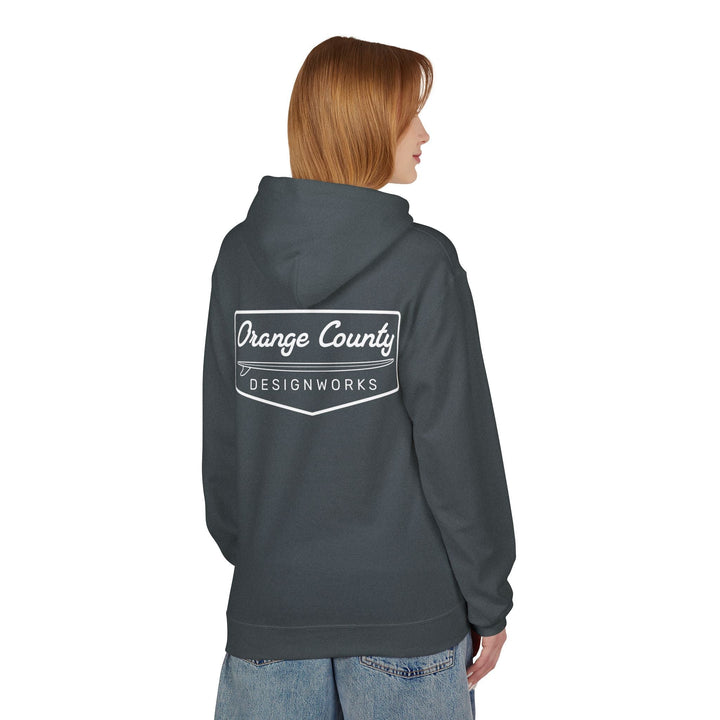 Heritage Hoodie — White Vintage Surf Logo - Hoodie - Dark Heather - OC Designworks
