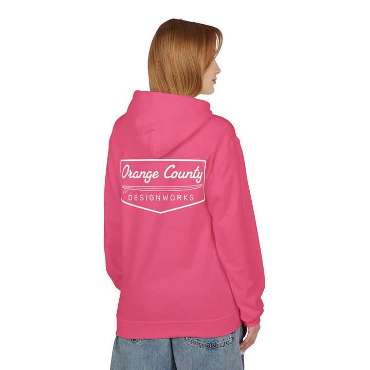 Heritage Hoodie — White Vintage Surf Logo - Hoodie - Pink Lemonade - OC Designworks