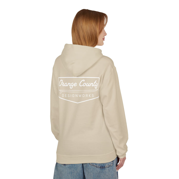 Heritage Hoodie — White Vintage Surf Logo - Hoodie - Sand - OC Designworks