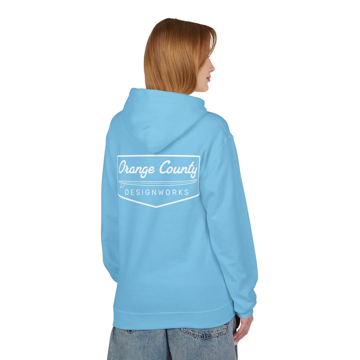 Heritage Hoodie — White Vintage Surf Logo - Hoodie - Sky - OC Designworks