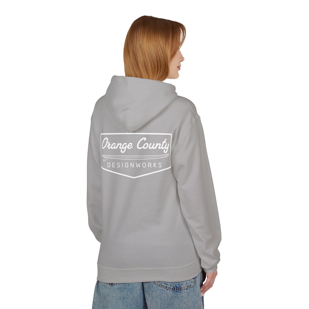 Heritage Hoodie — White Vintage Surf Logo - Hoodie - Cement - OC Designworks