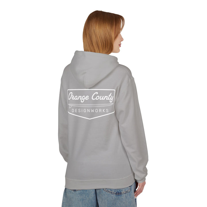 Heritage Hoodie — White Vintage Surf Logo - Hoodie - Cement - OC Designworks