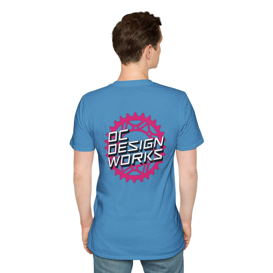 Heritage T-Shirt — Magenta Gear Logo - T-Shirt - Heather Sapphire - OC Designworks