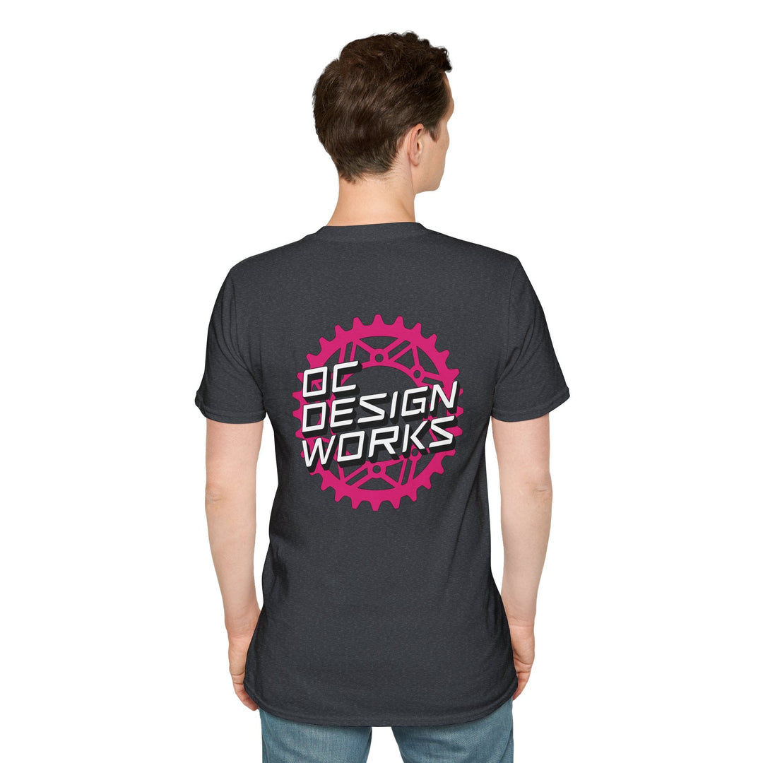 Heritage T-Shirt — Magenta Gear Logo - T-Shirt - Dark Heather Grey - OC Designworks