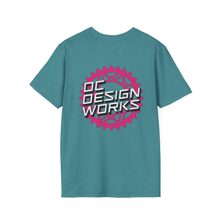 Heritage T-Shirt — Magenta Gear Logo - T-Shirt - Heather Galapagos Blue - OC Designworks