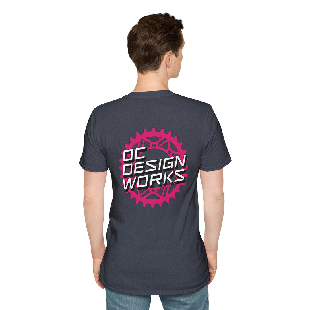 Heritage T-Shirt — Magenta Gear Logo - T-Shirt - Heather Navy - OC Designworks