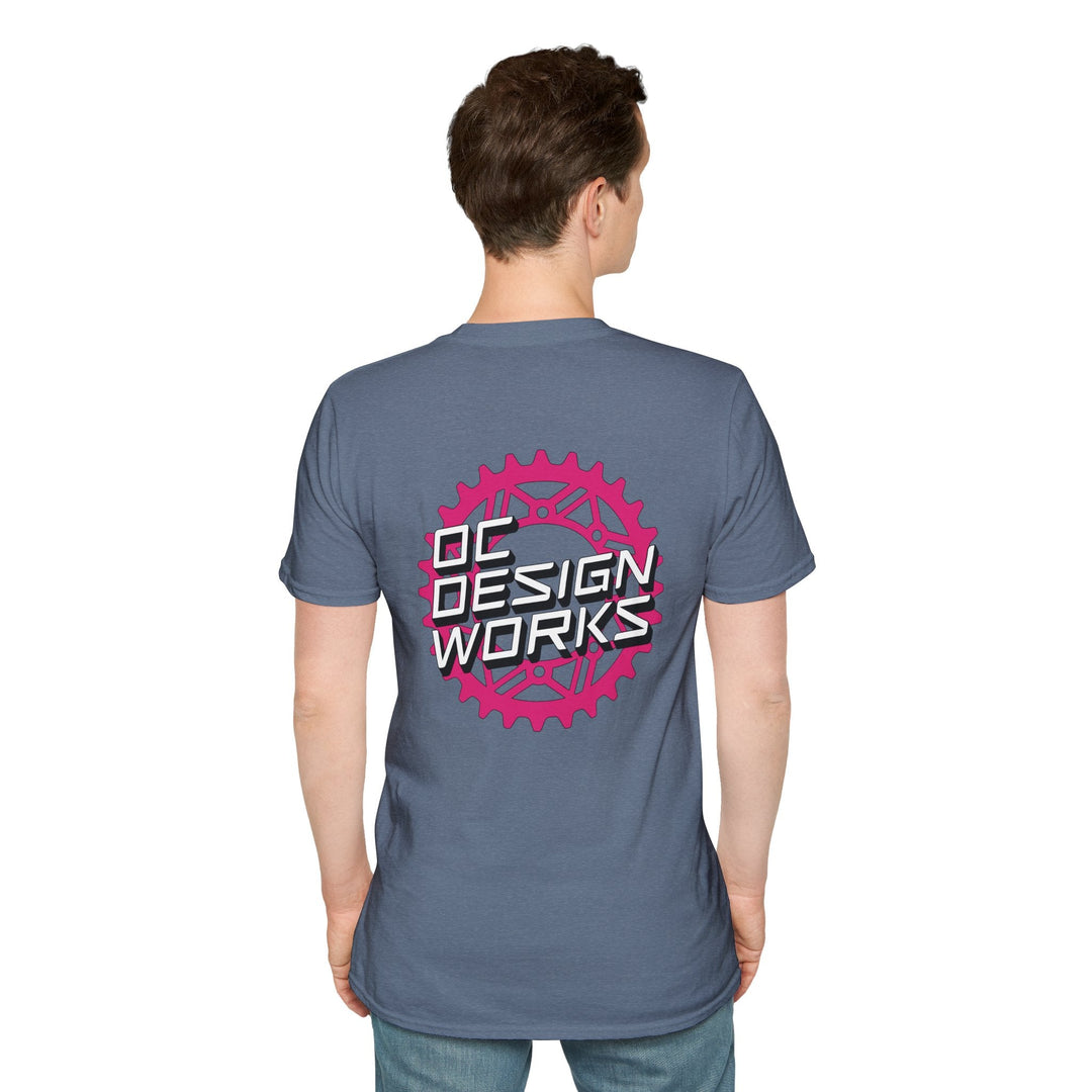 Heritage T-Shirt — Magenta Gear Logo - T-Shirt - Heather Indigo - OC Designworks