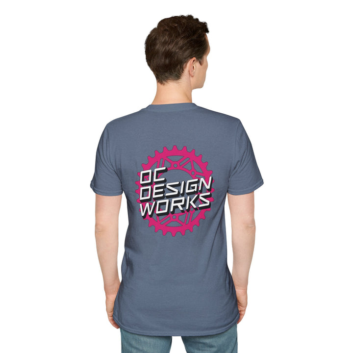 Heritage T-Shirt — Magenta Gear Logo - T-Shirt - Heather Indigo - OC Designworks