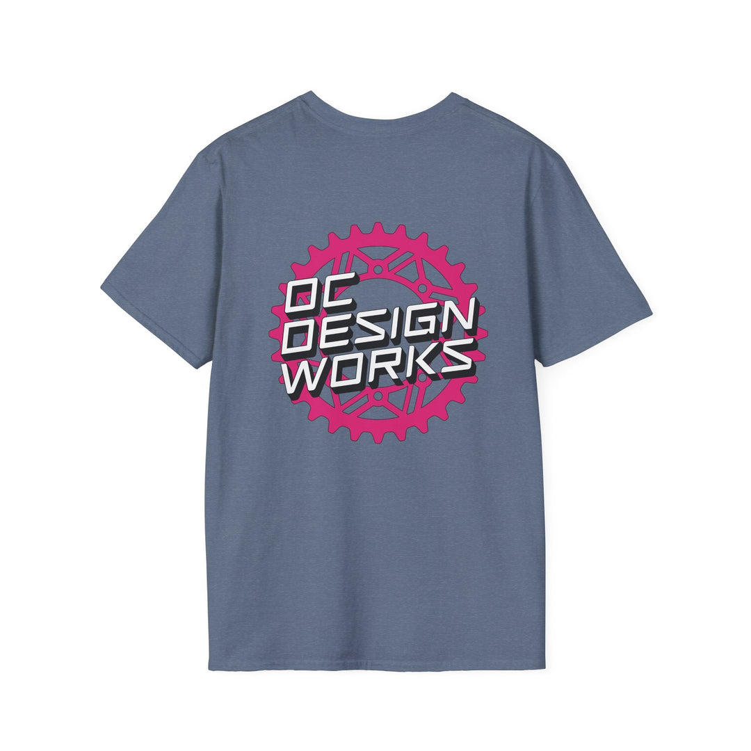 Heritage T-Shirt — Magenta Gear Logo - T-Shirt - Heather Indigo - OC Designworks