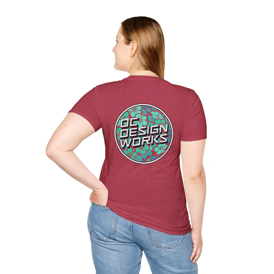Heritage T-Shirt — Mint Hibiscus Logo - T-Shirt - Heather Cardinal - OC Designworks