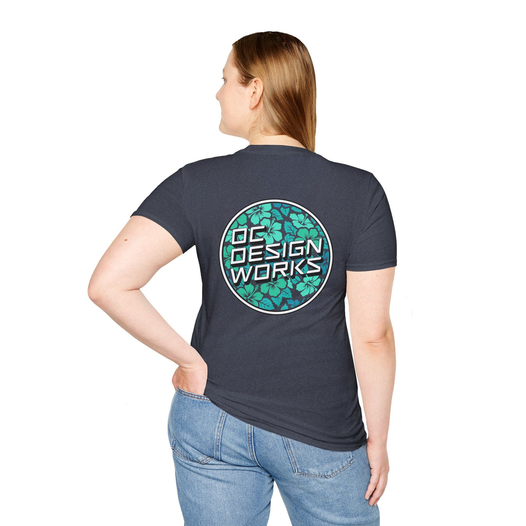 Heritage T-Shirt — Mint Hibiscus Logo - T-Shirt - Heather Navy - OC Designworks