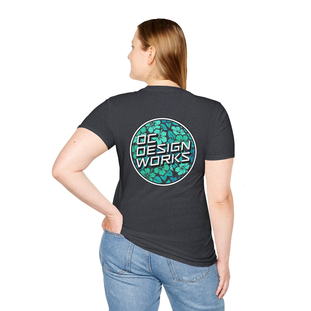 Heritage T-Shirt — Mint Hibiscus Logo - T-Shirt - Dark Heather Grey - OC Designworks