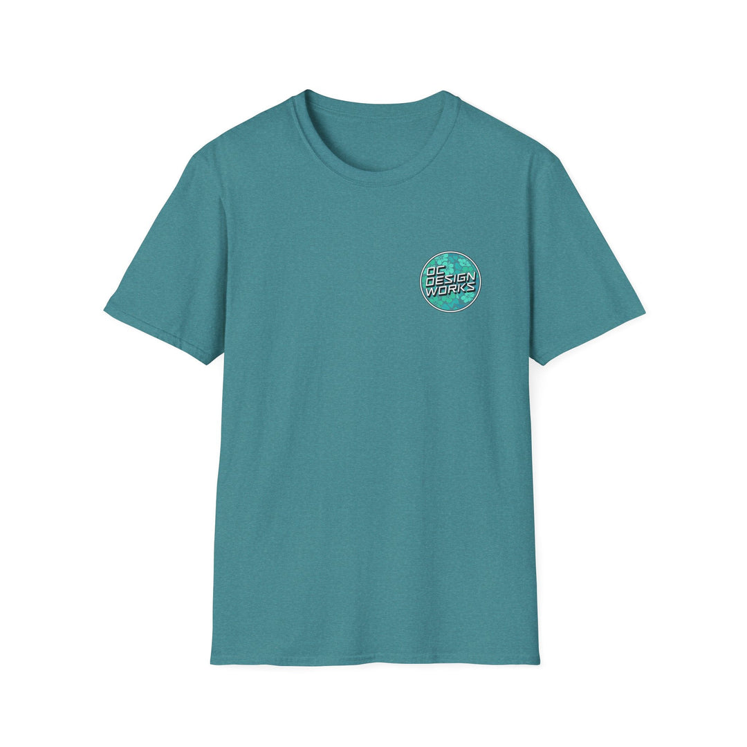 Heritage T-Shirt — Mint Hibiscus Logo - T-Shirt - Heather Galapagos Blue - OC Designworks