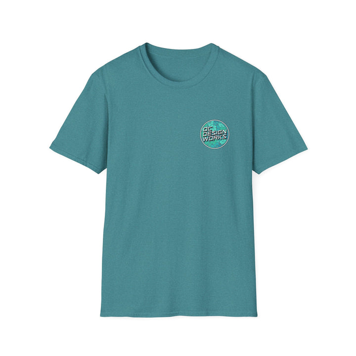 Heritage T-Shirt — Mint Hibiscus Logo - T-Shirt - Heather Galapagos Blue - OC Designworks