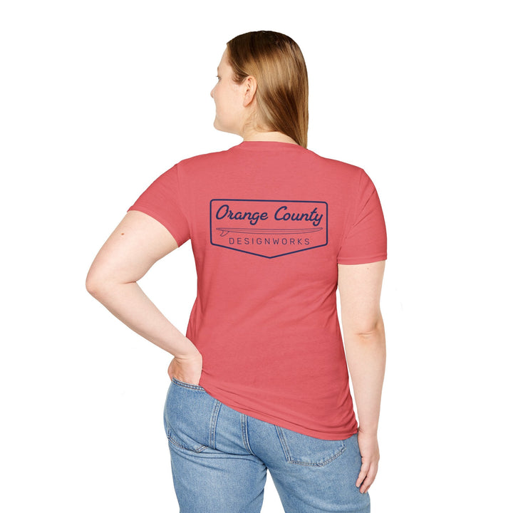 Heritage T-Shirt — Navy Vintage Surf Logo - T-Shirt - Coral Silk - OC Designworks