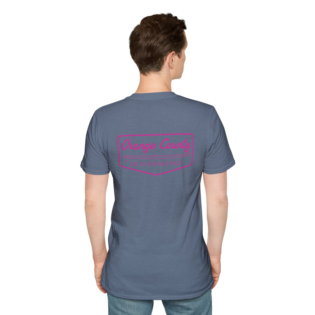 Heritage T-Shirt — Pink Vintage Surf Logo - T-Shirt - Heather Indigo - OC Designworks