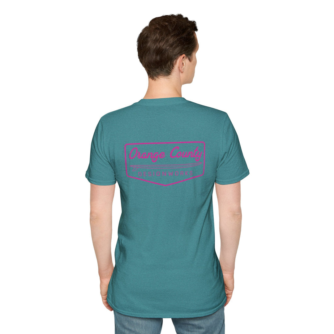 Heritage T-Shirt — Pink Vintage Surf Logo - T-Shirt - Heather Galapagos Blue - OC Designworks