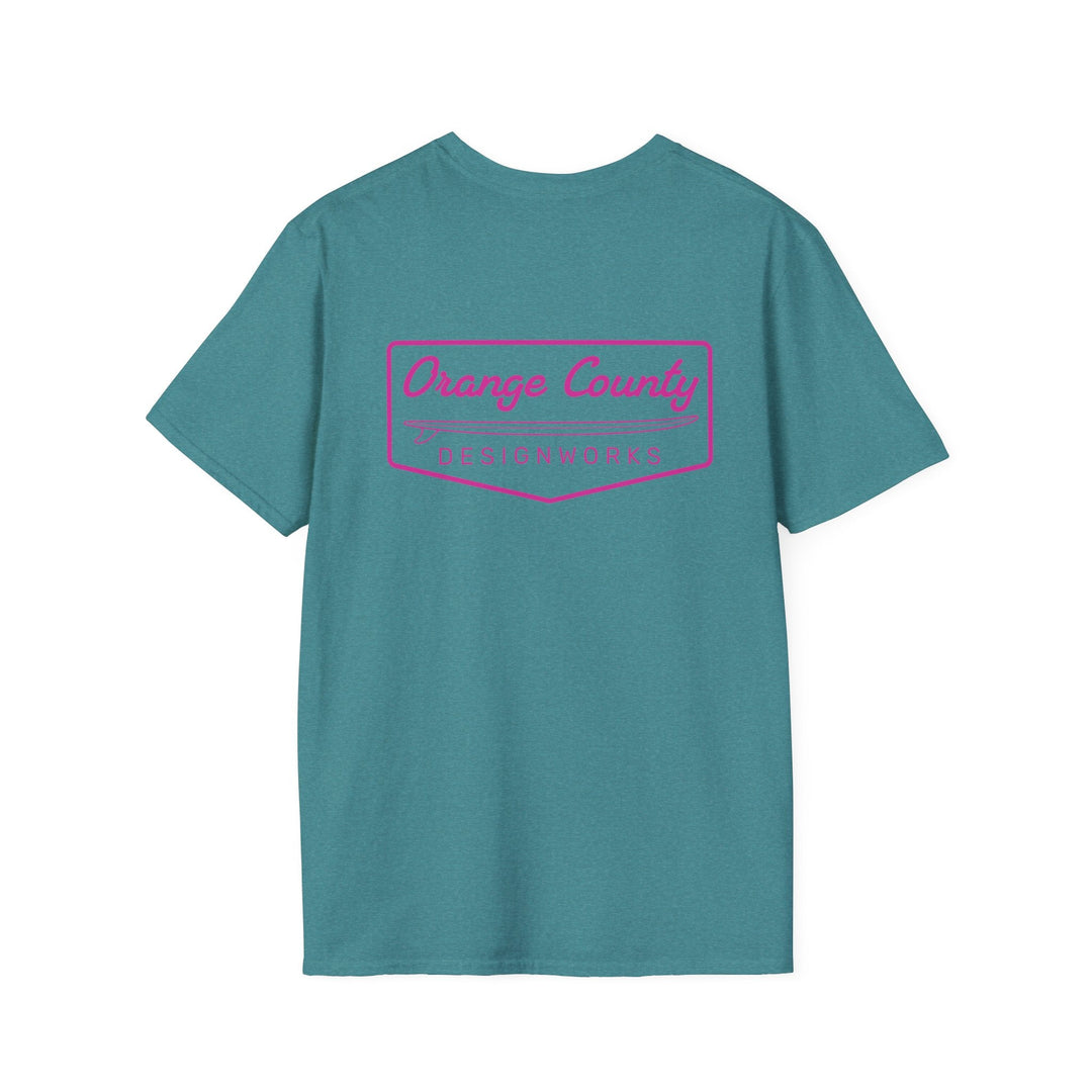 Heritage T-Shirt — Pink Vintage Surf Logo - T-Shirt - Heather Galapagos Blue - OC Designworks
