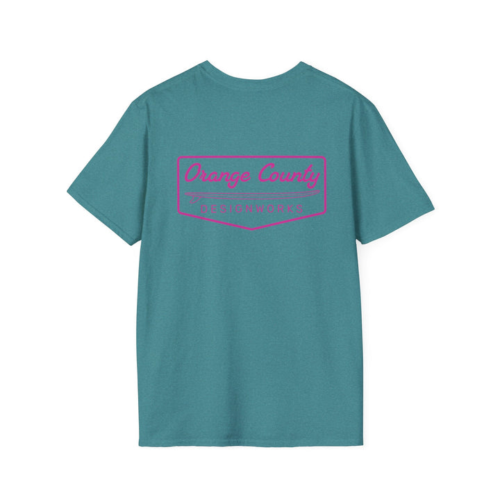 Heritage T-Shirt — Pink Vintage Surf Logo - T-Shirt - Heather Galapagos Blue - OC Designworks