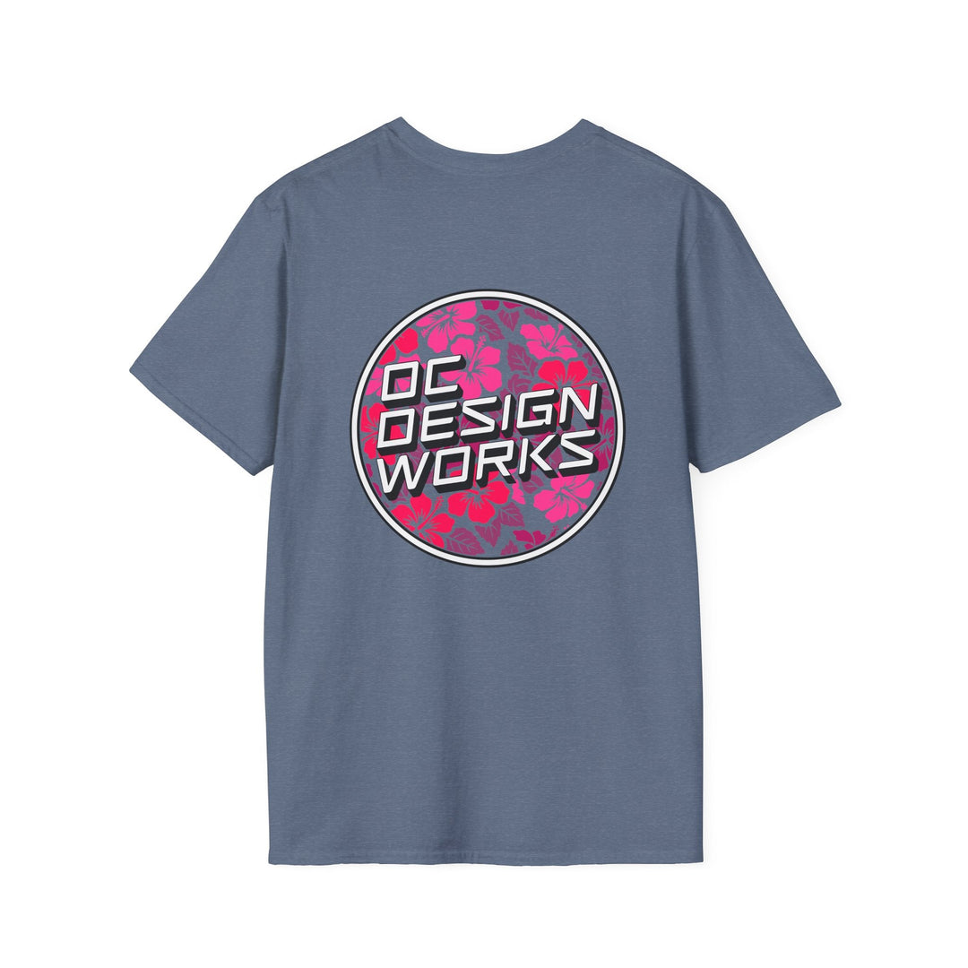 Heritage T-Shirt — Rose Hibiscus Logo - T-Shirt - Heather Indigo - OC Designworks