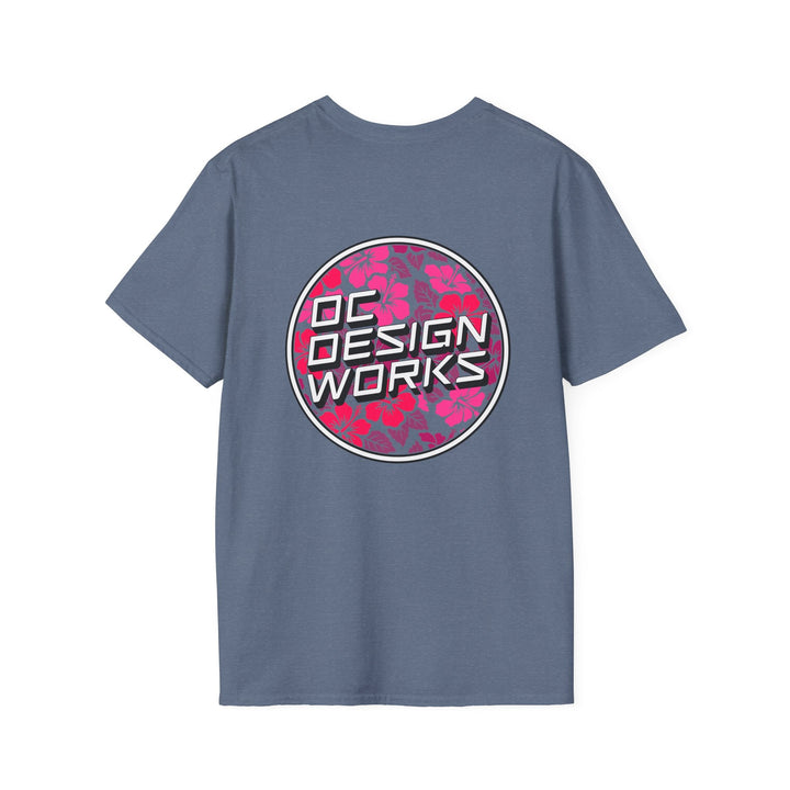 Heritage T-Shirt — Rose Hibiscus Logo - T-Shirt - Heather Indigo - OC Designworks