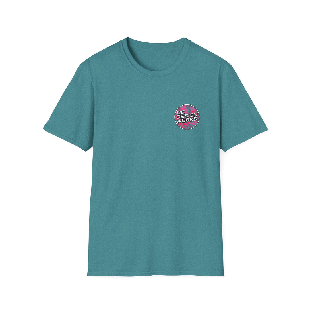 Heritage T-Shirt — Rose Hibiscus Logo - T-Shirt - Heather Galapagos Blue - OC Designworks