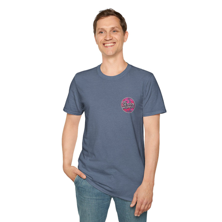 Heritage T-Shirt — Rose Hibiscus Logo - T-Shirt - Heather Indigo - OC Designworks