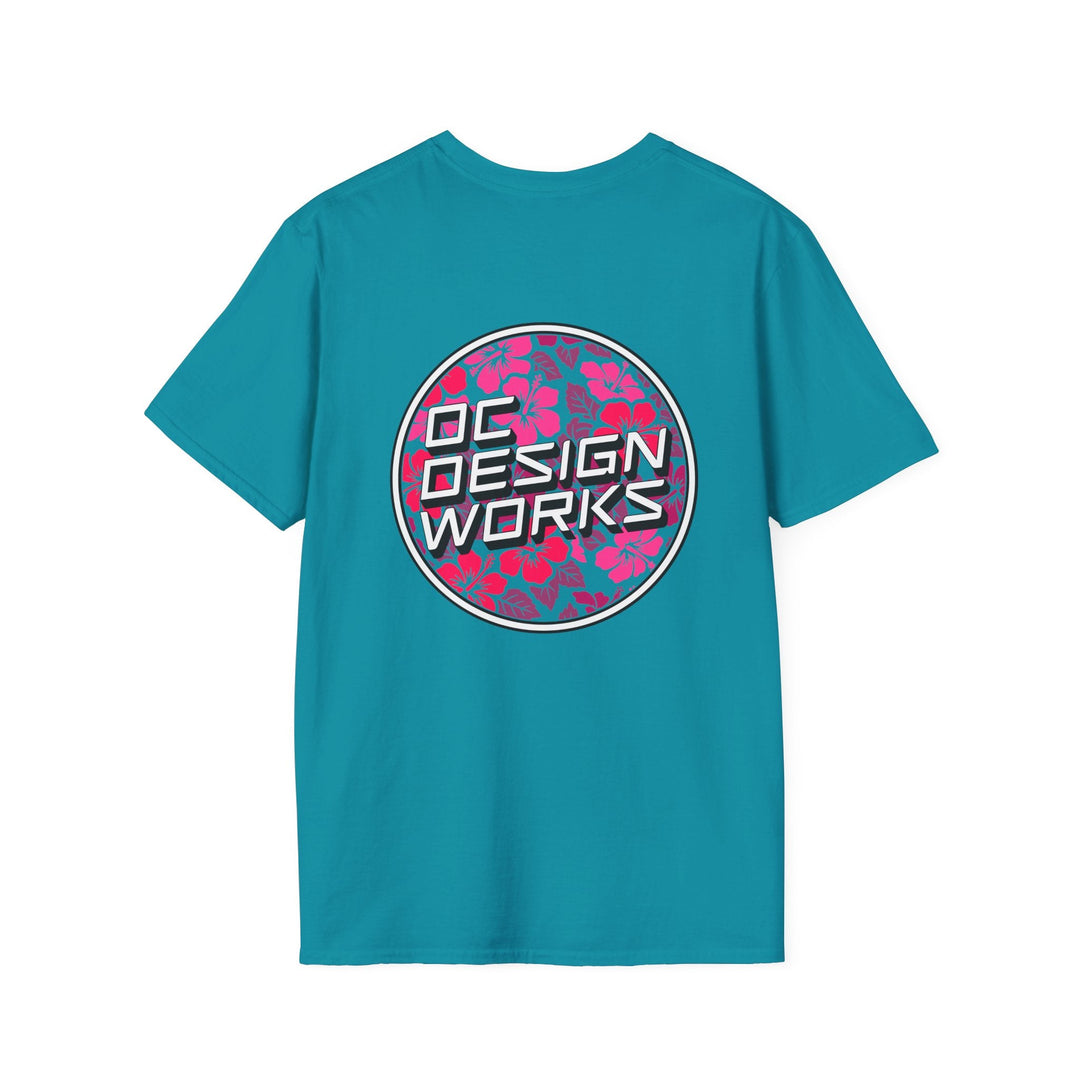 Heritage T-Shirt — Rose Hibiscus Logo - T-Shirt - Tropical Blue - OC Designworks