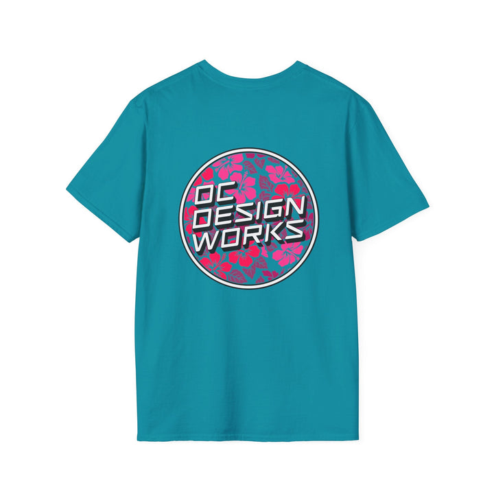 Heritage T-Shirt — Rose Hibiscus Logo - T-Shirt - Tropical Blue - OC Designworks