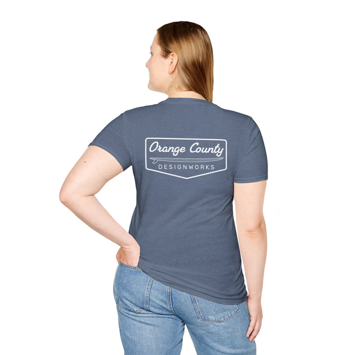 Heritage T-Shirt — White Vintage Surf Logo - T-Shirt - Heather Indigo - OC Designworks