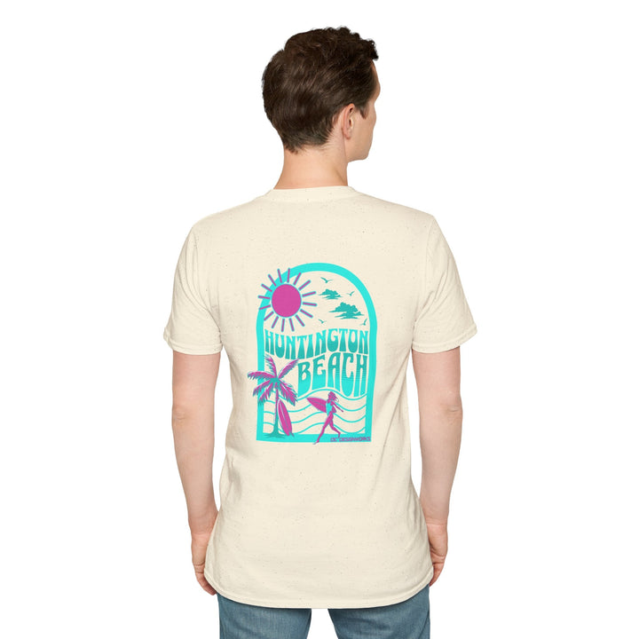 Huntington Beach California Retro Surf T-Shirt - Teal - T-Shirt - Natural - OC Designworks