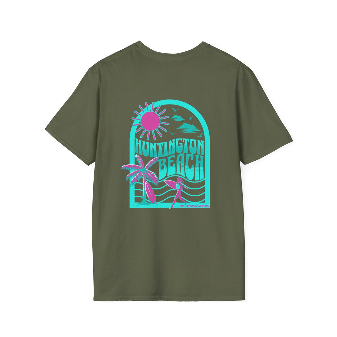 Huntington Beach California Retro Surf T-Shirt - Teal - T-Shirt - Military Green - OC Designworks