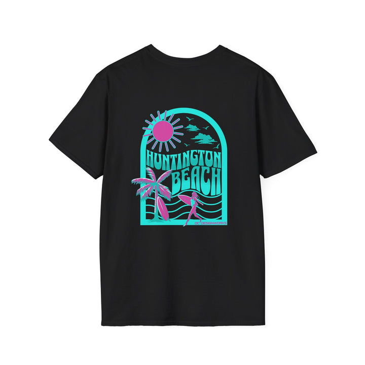 Huntington Beach California Retro Surf T-Shirt - Teal - T-Shirt - Black - OC Designworks