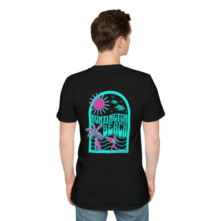 Huntington Beach California Retro Surf T-Shirt - Teal - T-Shirt - Black - OC Designworks
