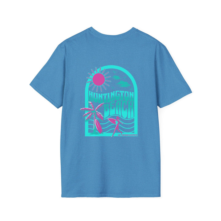 Huntington Beach California Retro Surf T-Shirt - Teal - T-Shirt - Heather Sapphire - OC Designworks