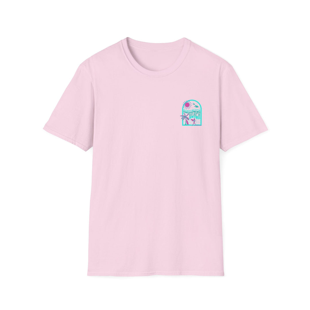 Huntington Beach California Retro Surf T-Shirt - Teal - T-Shirt - Light Pink - OC Designworks