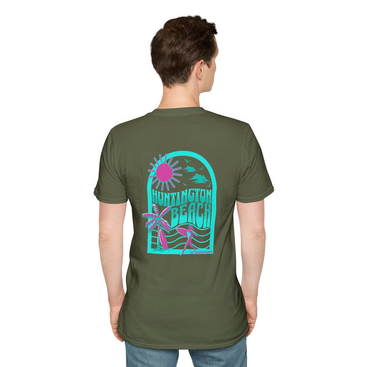 Huntington Beach California Retro Surf T-Shirt - Teal - T-Shirt - Military Green - OC Designworks