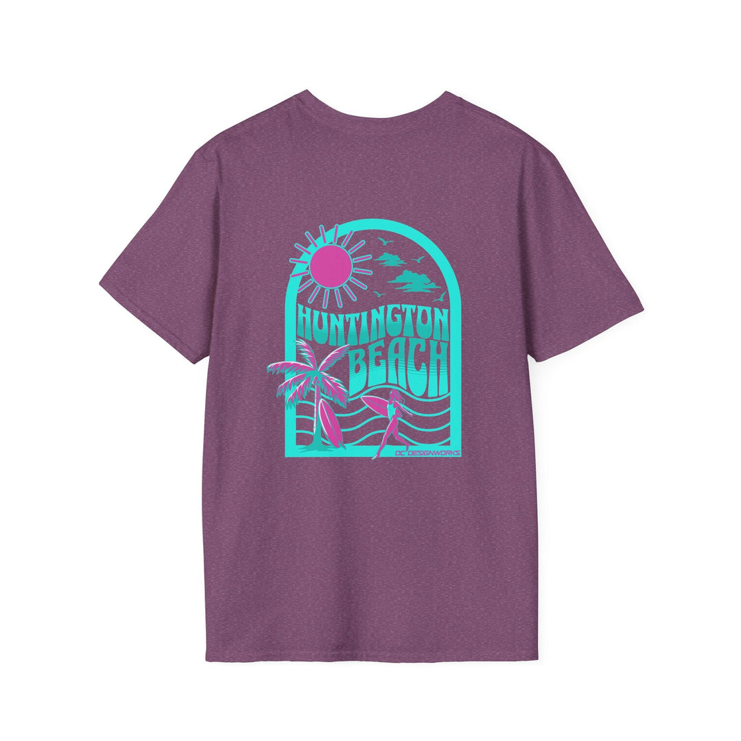 Huntington Beach California Retro Surf T-Shirt - Teal - T-Shirt - Heather Maroon - OC Designworks