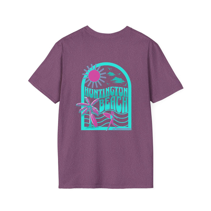 Huntington Beach California Retro Surf T-Shirt - Teal - T-Shirt - Heather Maroon - OC Designworks