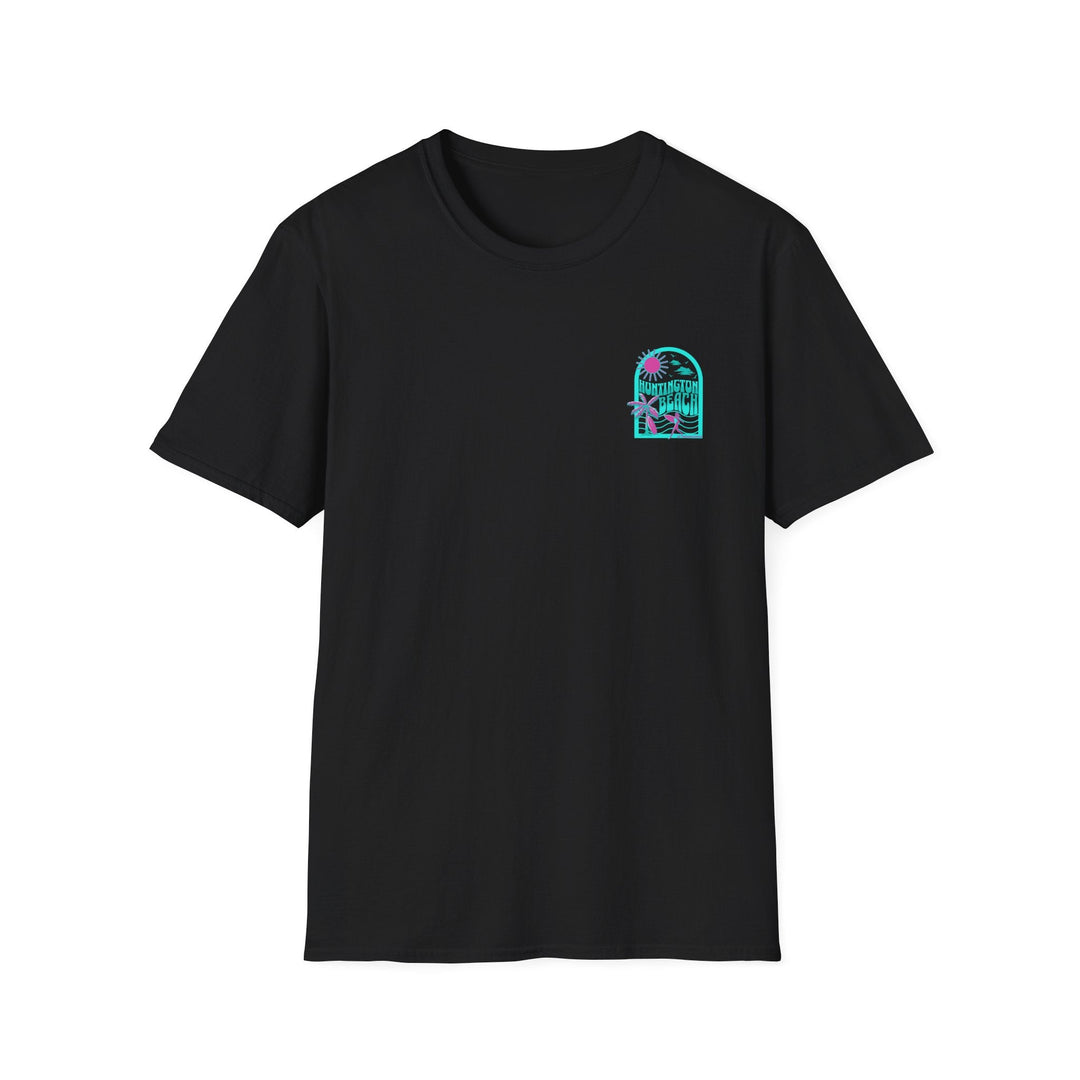 Huntington Beach California Retro Surf T-Shirt - Teal - T-Shirt - Black - OC Designworks