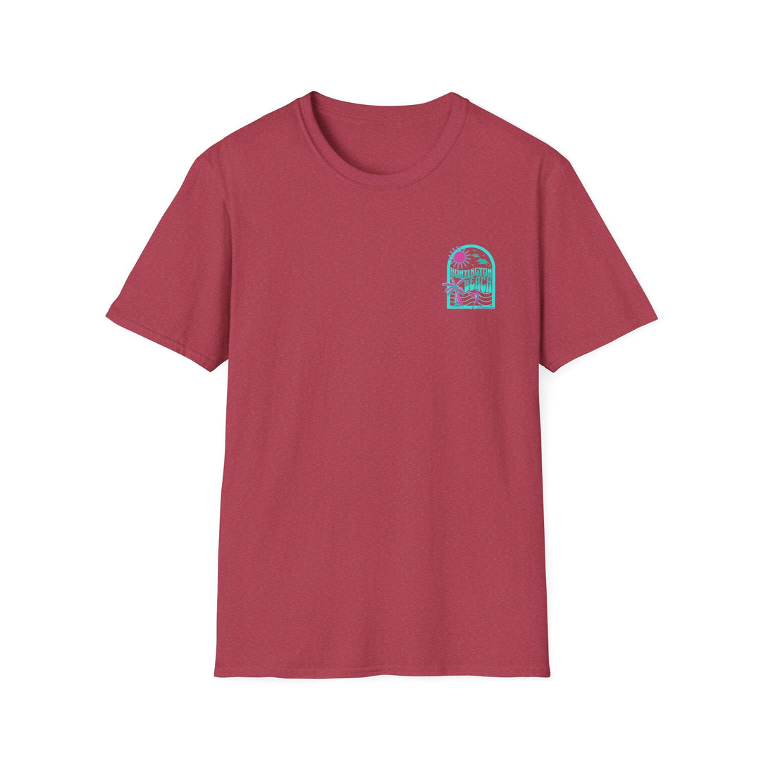 Huntington Beach California Retro Surf T-Shirt - Teal - T-Shirt - Heather Cardinal - OC Designworks