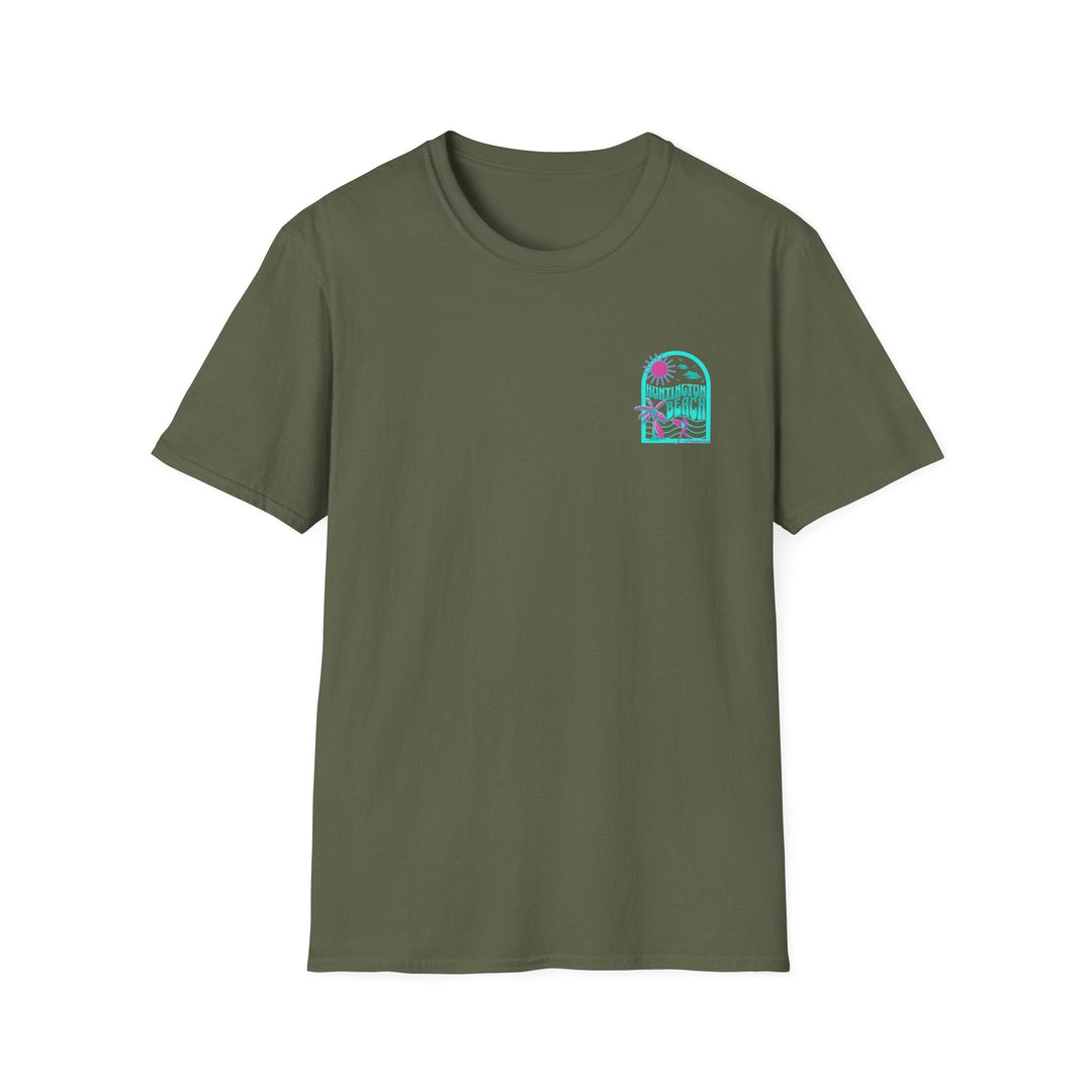 Huntington Beach California Retro Surf T-Shirt - Teal - T-Shirt - Military Green - OC Designworks