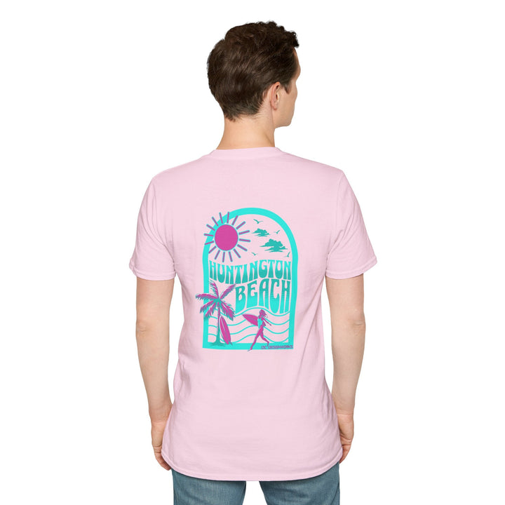 Huntington Beach California Retro Surf T-Shirt - Teal - T-Shirt - Light Pink - OC Designworks