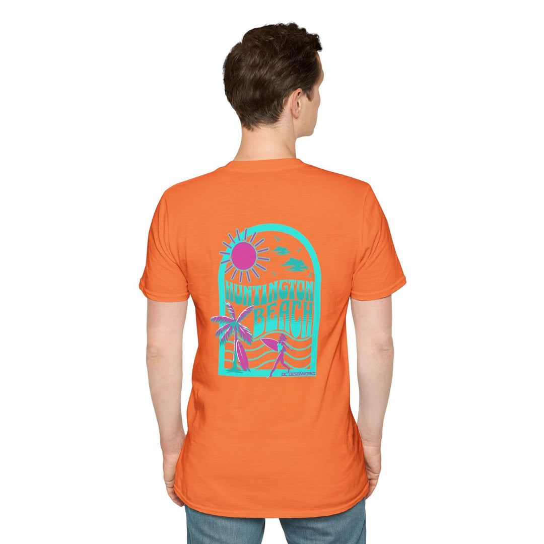 Huntington Beach California Retro Surf T-Shirt - Teal - T-Shirt - Heather Orange - OC Designworks